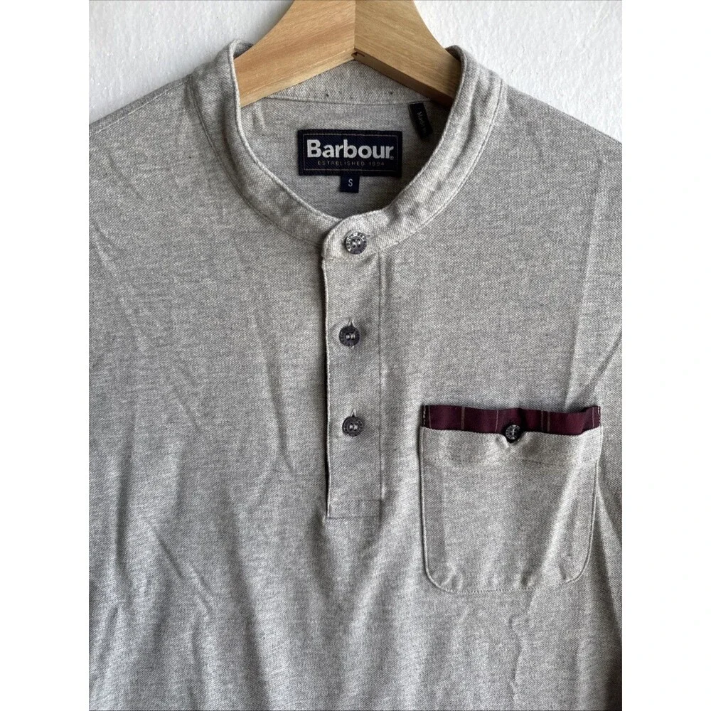 Barbour Gray Shirt Mens Pullover Size Small 1/4 Button Basic Long Sleeve